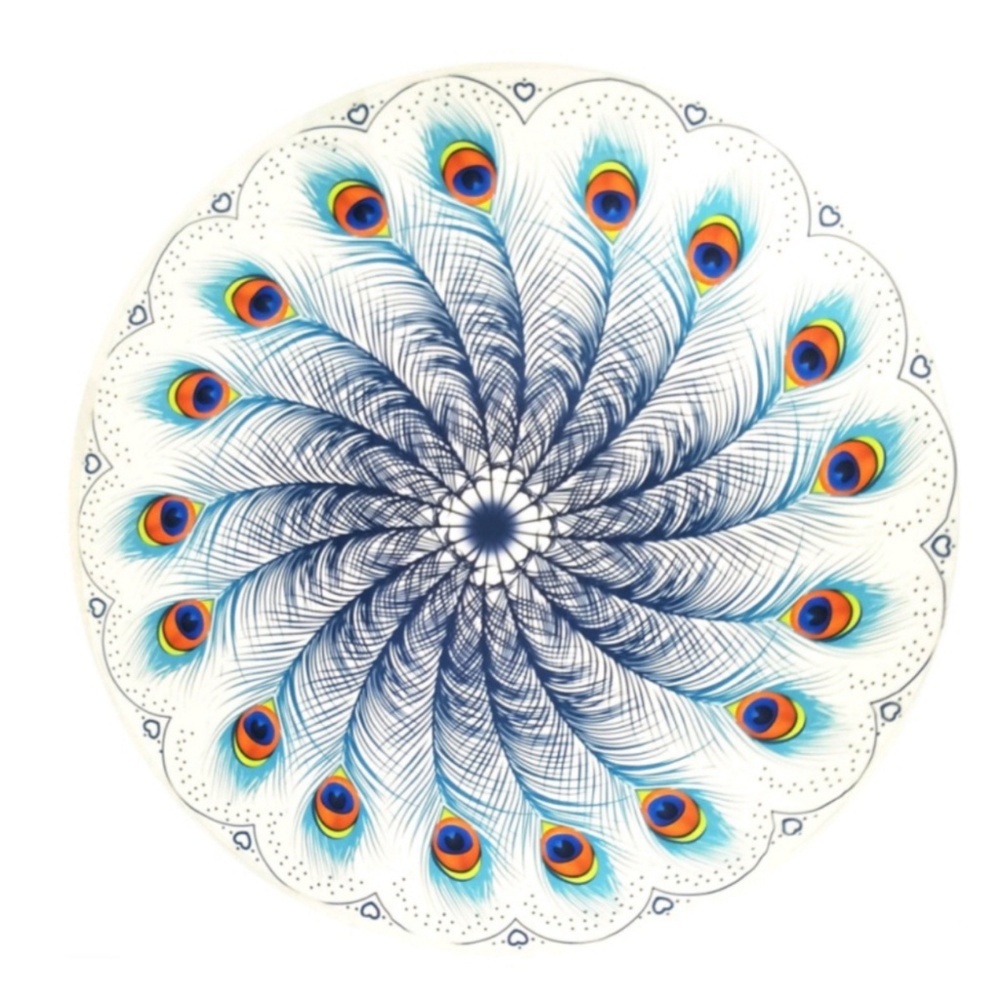Blue Peacock Feather Round Tapestry